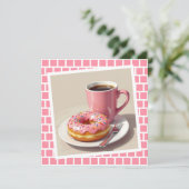 Carte Donut et café roses | Rester en contact (Debout devant)