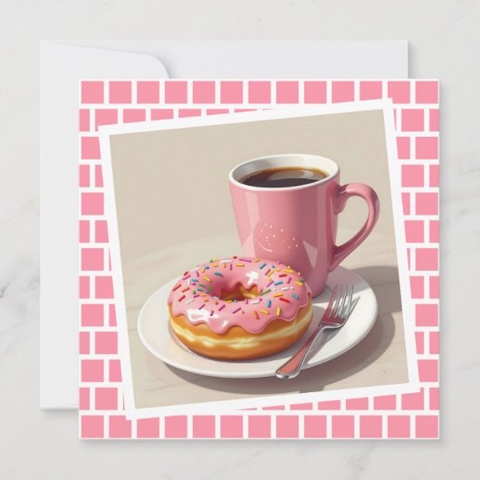 Carte Donut et café roses | Rester en contact (Devant)
