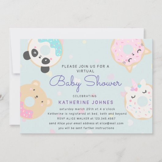 Carte donuts animaux mignon baby shower virtuel invitati (Devant)