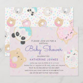Carte donuts animaux mignon baby shower virtuel invitati (Devant / Derrière)