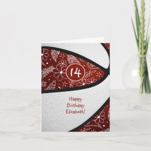 Carte doodflowers maroon basketball filles anniversaire
