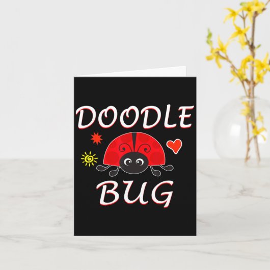 Carte Doodle Bug Funny Doodle Ladybug  (Fleur jaune)