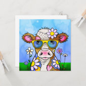 Carte Doodle Cow Portrait (Devant/Arrière en situation)