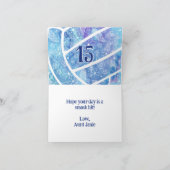 Carte Doodle fleurs plumes bleu volleyball anniversaire (Intérieur)