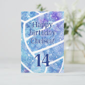 Carte Doodle fleurs plumes bleu volleyball anniversaire (Debout devant)