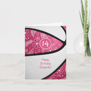 Carte doodle floral rose blanc poule de basket anniversa