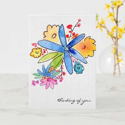 Carte Doodle Flowers pense à vous (Fleur jaune)