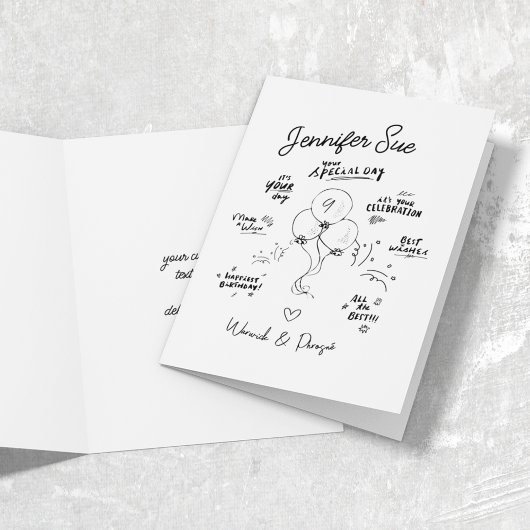 Carte Doodle moderne Balloon Anniversaire plié