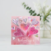 Carte Doodle romantique Aquarelle Coeurs Saint-Valentin (Debout devant)