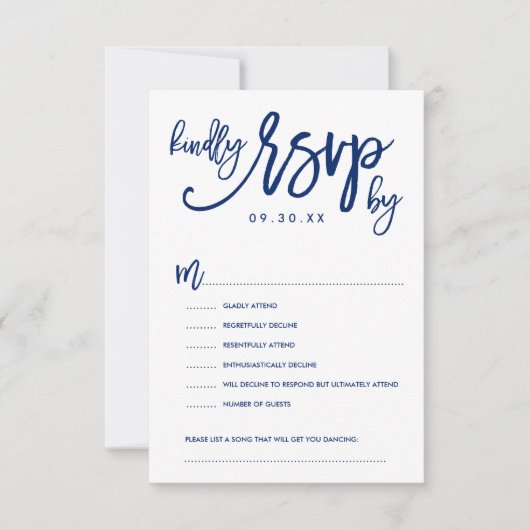 Carte d'options RSVP de mariage à main chic marine (Devant)