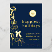 Carte d'or de Noël bleu d'entreprise moderne (Recto)