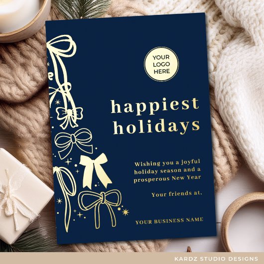 Carte d'or de Noël bleu d'entreprise moderne