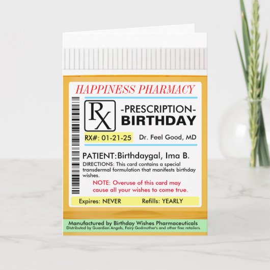 Carte d'ordonnance RX pour les anniversaires (Devant)