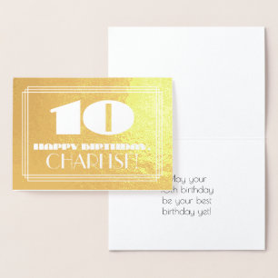 Carte Dorée 10e anniversaire : Nom + Art Déco Inspiré Look "10