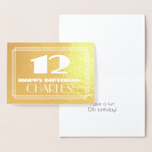 Carte Dorée 12e anniversaire : Nom + Art Déco Inspiré Look "12 (Affichage)
