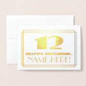Carte Dorée 12e anniversaire ; nom + Art Déco Inspiré Look "12 (Devant avec enveloppe)