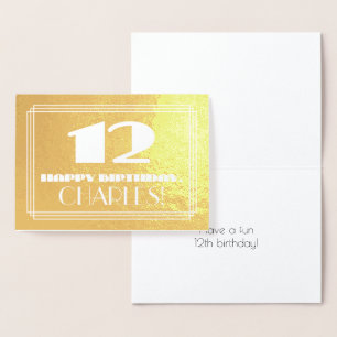 Carte Dorée 12e anniversaire : nom + style Art déco inspiré "1
