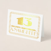 Carte Dorée 13e anniversaire ; nom + Art Déco Inspiré Look "13 (Devant)