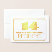 Carte Dorée 14e anniversaire ; nom + Art Déco Inspiré Look "14 (Devant avec enveloppe)