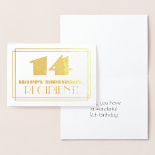 Carte Dorée 14e anniversaire ; nom + Art Déco Inspiré Look "14