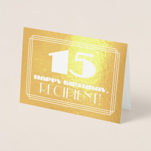 Carte Dorée 15e anniversaire : Nom + Art Déco Inspiré Look "15 (Devant)