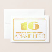 Carte Dorée 16e anniversaire ; nom + Art Déco Inspiré Look "16 (Devant avec enveloppe)