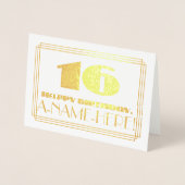Carte Dorée 16e anniversaire ; nom + Art Déco Inspiré Look "16 (Devant)
