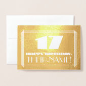 Carte Dorée 17ème anniversaire : Nom + Art Déco Inspiré Look " (Devant avec enveloppe)