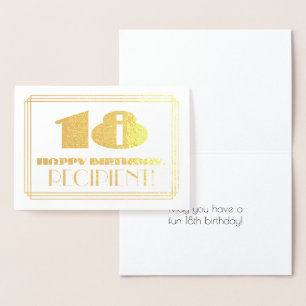 Carte Dorée 18e anniversaire ; nom + Art Déco Inspiré Look "18
