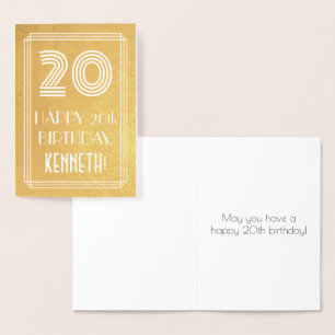 Carte Dorée 20e anniversaire - Art Déco Inspiré Look "20" + No