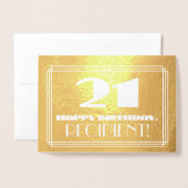 Carte Dorée 21e anniversaire : Nom + Art Déco Inspiré Look "21 (Devant avec enveloppe)