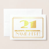 Carte Dorée 21e anniversaire ; nom + Art Déco Inspiré Look "21 (Devant avec enveloppe)