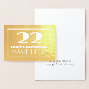 Carte Dorée 22e anniversaire : Nom + Art Déco Inspiré Look "22