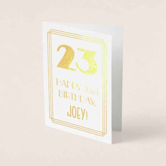 Carte Dorée 23e anniversaire : Art Déco Inspiré Look "23" & No (Devant)