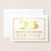 Carte Dorée 23ème anniversaire ; nom + Art Déco Inspiré Look " (Devant avec enveloppe)