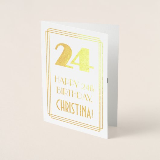 Carte Dorée 24e anniversaire : Art Déco Inspiré Look "24" & No (Devant)