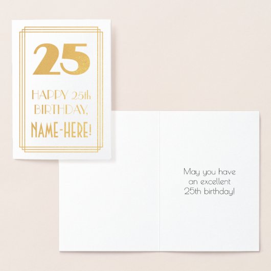 Carte Dorée 25e anniversaire : Art Déco Inspiré Look "25" & No (Affichage)