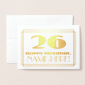 Carte Dorée 26e anniversaire ; nom + Art Déco Inspiré Look "26 (Devant avec enveloppe)