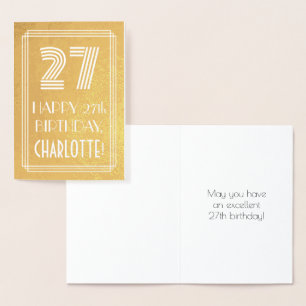 Carte Dorée 27e anniversaire - Art Déco Inspiré Look "27" + No