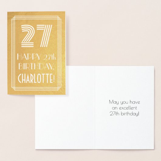 Carte Dorée 27e anniversaire - Art Déco Inspiré Look "27" + No (Affichage)