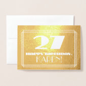 Carte Dorée 27ème anniversaire : Nom + Art Déco Inspiré Look " (Devant avec enveloppe)