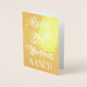 Carte Dorée 28e anniversaire : Élégant, Script Orné; Nom perso (Devant)