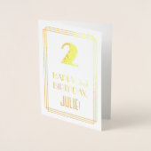 Carte Dorée 2e anniversaire : Art Déco Inspiré Look "2" & Nom (Devant)