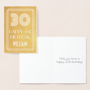 Carte Dorée 30e anniversaire - Art Déco Inspiré Look "30" + No