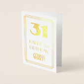 Carte Dorée 31e anniversaire : Art Déco Inspiré Look "31" & No (Devant)