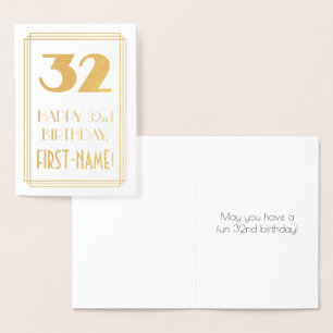 Carte Dorée 32e anniversaire : Art Déco Inspiré Look "32" & No