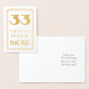 Carte Dorée 33e anniversaire : Art Déco Inspiré Look "33" & No