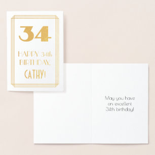 Carte Dorée 34e anniversaire : Art Déco Inspiré Look "34" & No