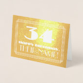 Carte Dorée 34e anniversaire : Nom + Art Déco Inspiré Look "34 (Devant)
