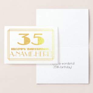 Carte Dorée 35e anniversaire ; nom + Art Déco Inspiré Look "35